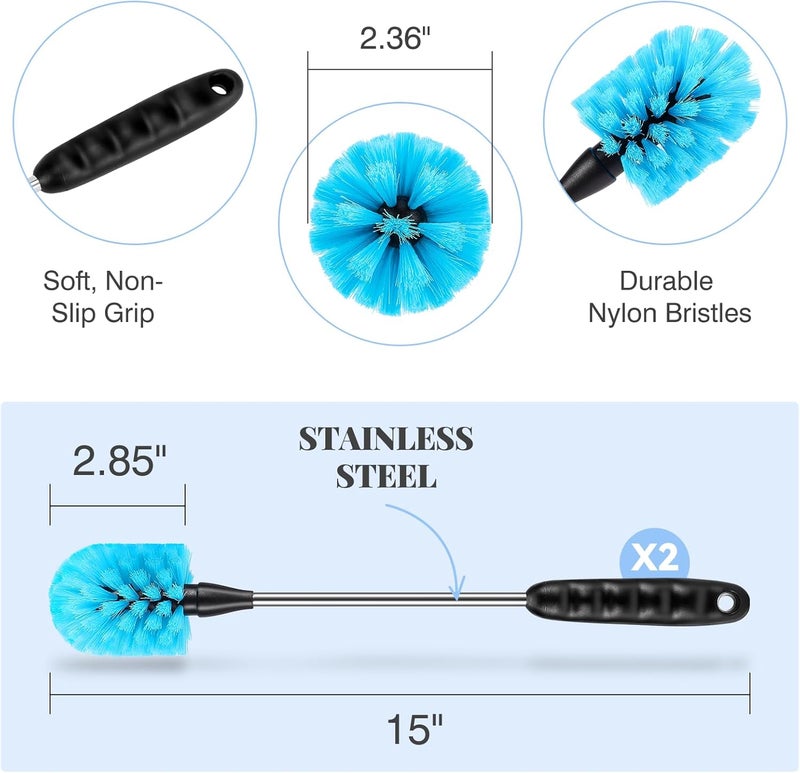 AnDock 3-in-1 Stainless Steel Bottle Cleaning Brush Set - Long Handle for Narrow Neck, Sport, Baby, Flask, Straw, Tumbler, Cup - Image 4